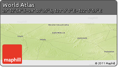 Physical Panoramic Map of the Area around 28° 56' 46" S, 121° 37' 30" E