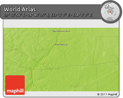 Physical 3D Map of the Area around 28° 56' 46" S, 133° 31' 30" E