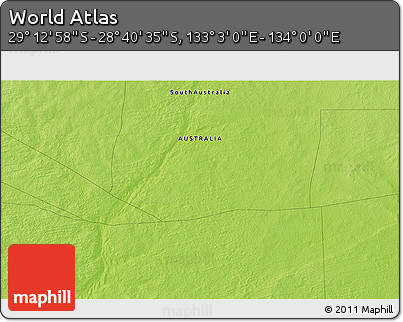Physical 3D Map of the Area around 28° 56' 46" S, 133° 31' 30" E