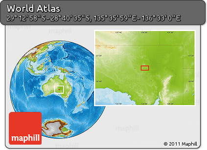 Physical Location Map of the Area around 28° 56' 46" S, 136° 4' 29" E