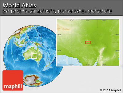 Physical Location Map of the Area around 28° 56' 46" S, 136° 4' 29" E