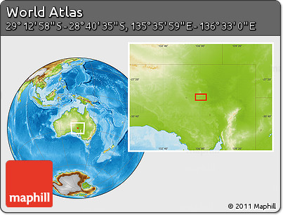 Physical Location Map of the Area around 28° 56' 46" S, 136° 4' 29" E