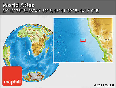 Physical Location Map of the Area around 28° 56' 46" S, 13° 40' 30" E
