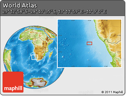 Physical Location Map of the Area around 28° 56' 46" S, 13° 40' 30" E