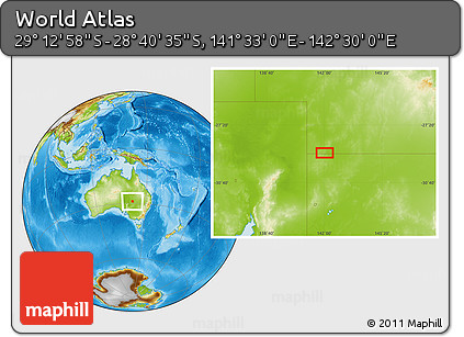 Physical Location Map of the Area around 28° 56' 46" S, 142° 1' 30" E