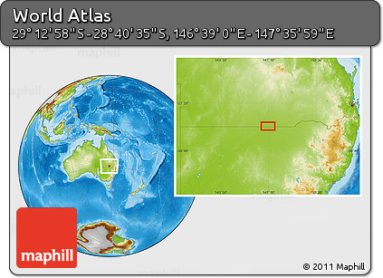 Physical Location Map of the Area around 28° 56' 46" S, 147° 7' 30" E
