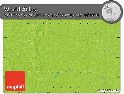 Physical Map of the Area around 28° 56' 46" S, 147° 7' 30" E