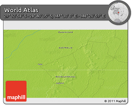 Physical 3D Map of the Area around 28° 56' 46" S, 147° 58' 29" E