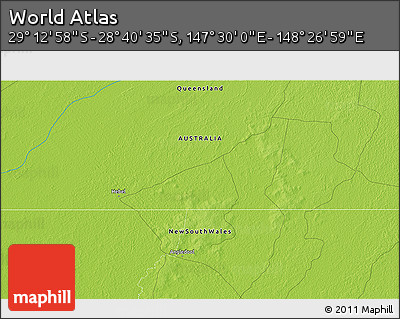 Physical 3D Map of the Area around 28° 56' 46" S, 147° 58' 29" E
