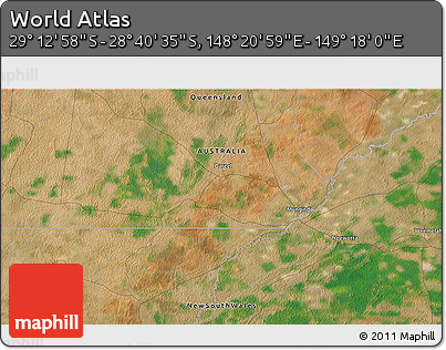 Satellite 3D Map of the Area around 28° 56' 46" S, 148° 49' 29" E