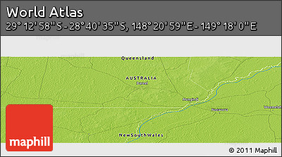 Physical Panoramic Map of the Area around 28° 56' 46" S, 148° 49' 29" E