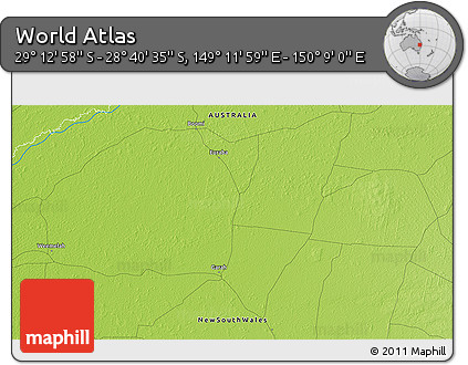 Physical 3D Map of the Area around 28° 56' 46" S, 149° 40' 30" E