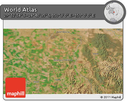 Satellite 3D Map of the Area around 28° 56' 46" S, 150° 31' 30" E