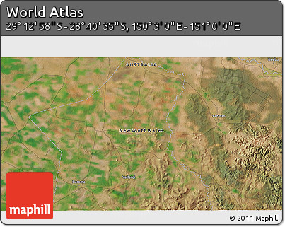 Satellite 3D Map of the Area around 28° 56' 46" S, 150° 31' 30" E