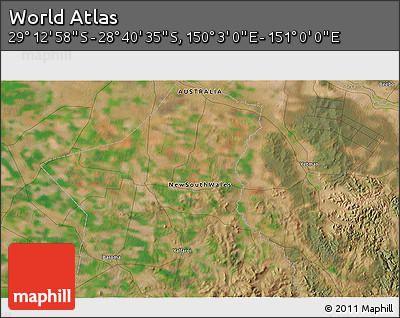 Satellite 3D Map of the Area around 28° 56' 46" S, 150° 31' 30" E