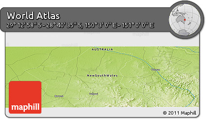 Physical Panoramic Map of the Area around 28° 56' 46" S, 150° 31' 30" E