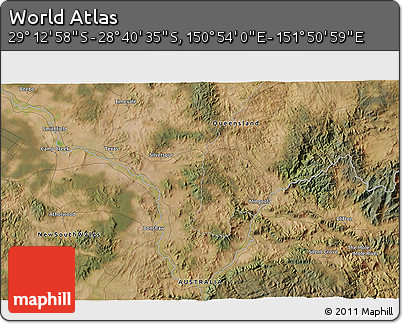 Satellite 3D Map of the Area around 28° 56' 46" S, 151° 22' 30" E