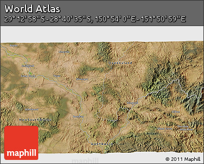 Satellite 3D Map of the Area around 28° 56' 46" S, 151° 22' 30" E
