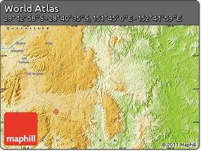 Physical Map of the Area around 28° 56' 46" S, 152° 13' 29" E