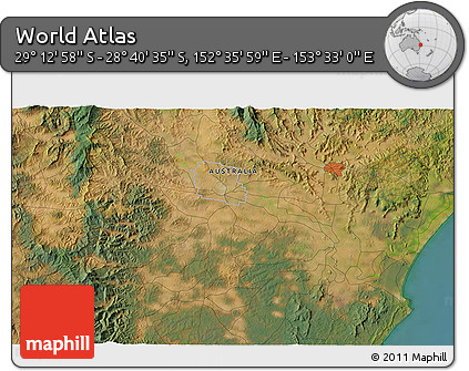 Satellite 3D Map of the Area around 28° 56' 46" S, 153° 4' 29" E