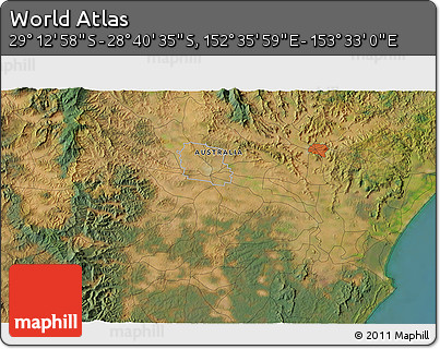Satellite 3D Map of the Area around 28° 56' 46" S, 153° 4' 29" E