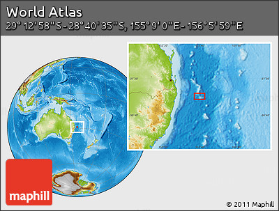 Physical Location Map of the Area around 28° 56' 46" S, 155° 37' 30" E