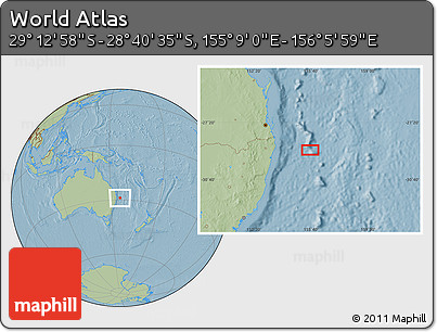 Savanna Style Location Map of the Area around 28° 56' 46" S, 155° 37' 30" E, hill shading