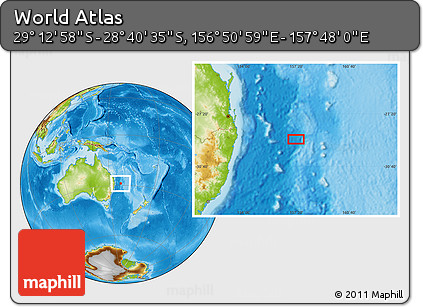 Physical Location Map of the Area around 28° 56' 46" S, 157° 19' 29" E