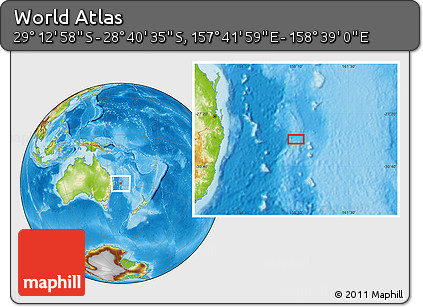 Physical Location Map of the Area around 28° 56' 46" S, 158° 10' 30" E