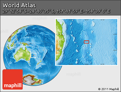 Physical Location Map of the Area around 28° 56' 46" S, 158° 10' 30" E