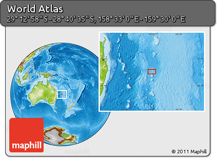 Physical Location Map of the Area around 28° 56' 46" S, 159° 1' 30" E
