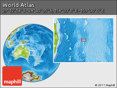 Physical Location Map of the Area around 28° 56' 46" S, 159° 1' 30" E