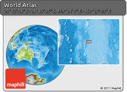 Physical Location Map of the Area around 28° 56' 46" S, 159° 52' 30" E
