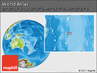 Physical Location Map of the Area around 28° 56' 46" S, 159° 52' 30" E