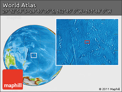 Physical Location Map of the Area around 28° 56' 46" S, 162° 16' 30" W