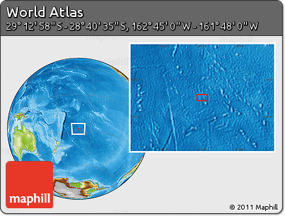 Physical Location Map of the Area around 28° 56' 46" S, 162° 16' 30" W
