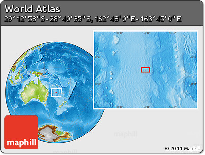 Physical Location Map of the Area around 28° 56' 46" S, 163° 16' 30" E