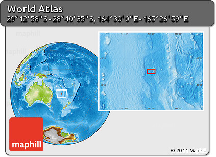 Physical Location Map of the Area around 28° 56' 46" S, 164° 58' 29" E