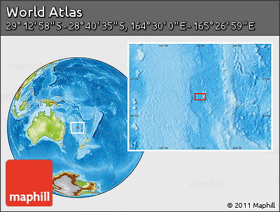 Physical Location Map of the Area around 28° 56' 46" S, 164° 58' 29" E