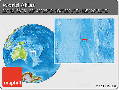 Physical Location Map of the Area around 28° 56' 46" S, 164° 58' 29" E