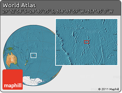 Satellite Location Map of the Area around 28° 56' 46" S, 168° 13' 29" W