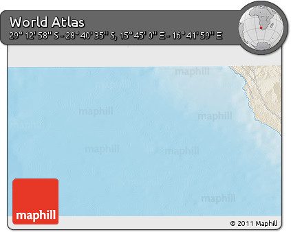 Shaded Relief 3D Map of the Area around 28° 56' 46" S, 16° 13' 30" E