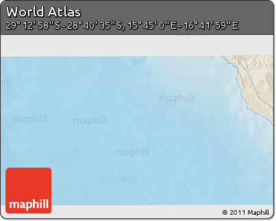 Shaded Relief 3D Map of the Area around 28° 56' 46" S, 16° 13' 30" E