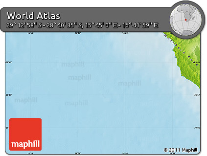 Physical Map of the Area around 28° 56' 46" S, 16° 13' 30" E