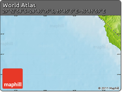Physical Map of the Area around 28° 56' 46" S, 16° 13' 30" E