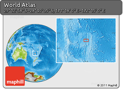Physical Location Map of the Area around 28° 56' 46" S, 171° 46' 30" E