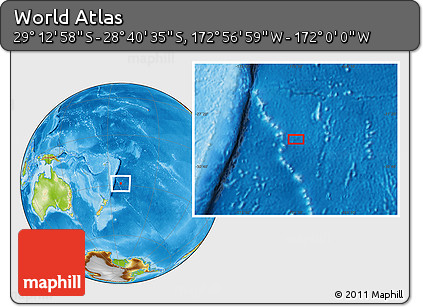 Physical Location Map of the Area around 28° 56' 46" S, 172° 28' 29" W