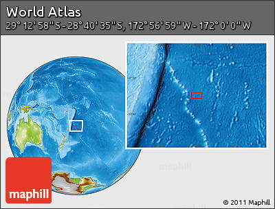 Physical Location Map of the Area around 28° 56' 46" S, 172° 28' 29" W