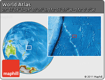 Physical Location Map of the Area around 28° 56' 46" S, 172° 28' 29" W
