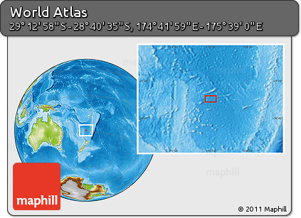 Physical Location Map of the Area around 28° 56' 46" S, 175° 10' 30" E